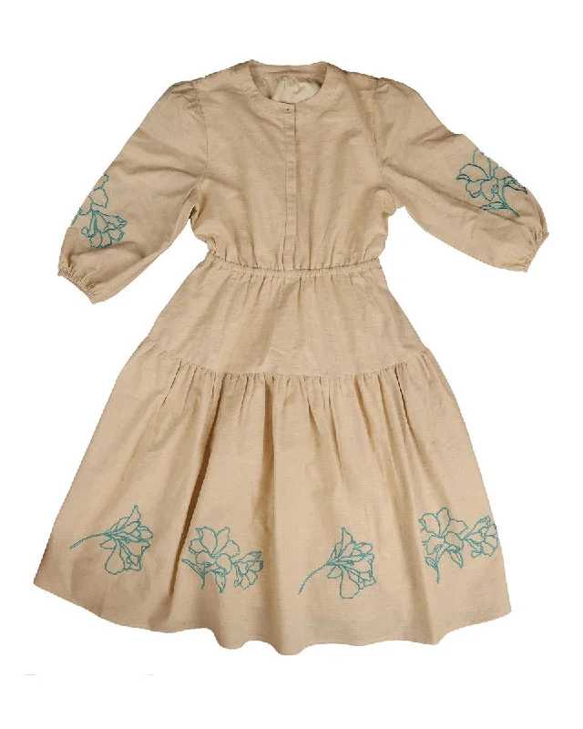 Belati Mint Embroidered Sleeve Teen Dress