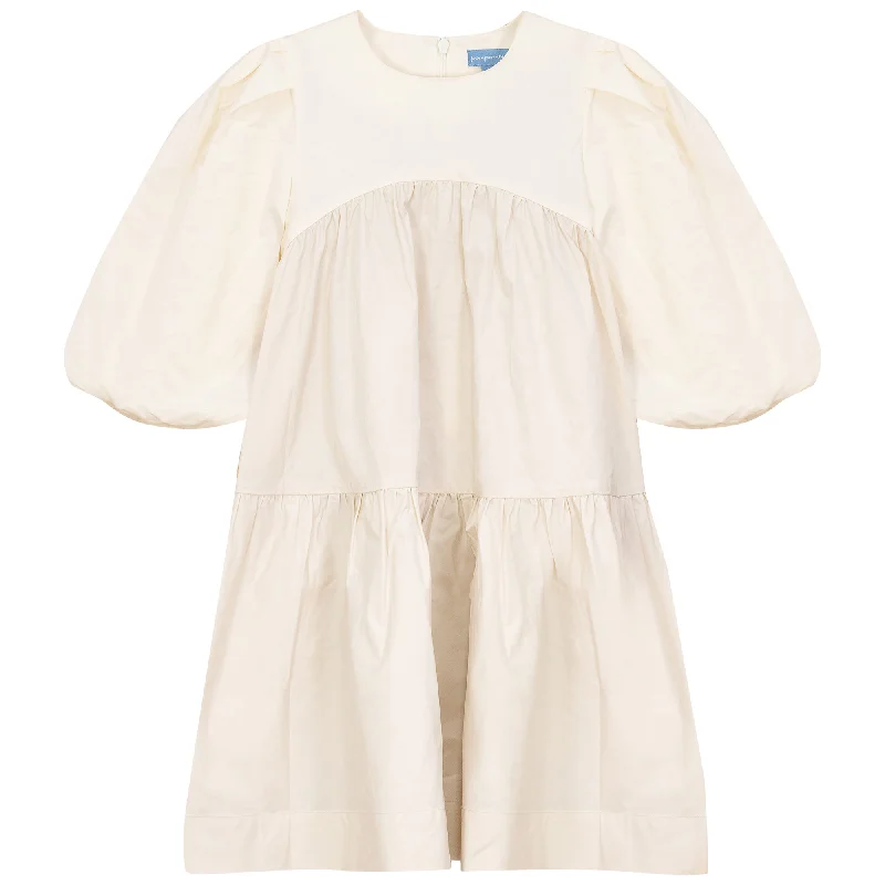 Pompomme Cream High Waisted Tiered Dress