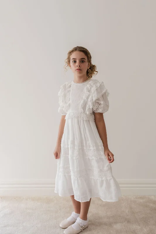 Petite Amalie White Crochet Lace Linen Dress