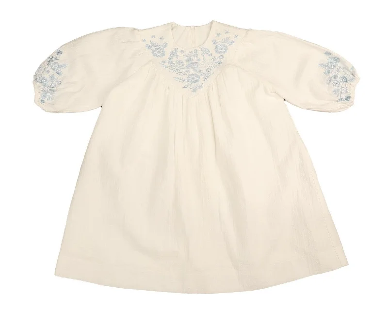 Belati Light Blue Crinkle V Yoke Dress
