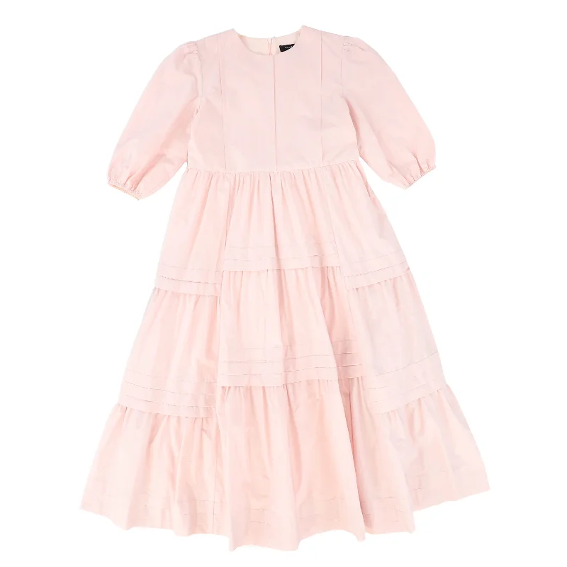 Bamboo Mauve Poplin Tiered Pleated Dress
