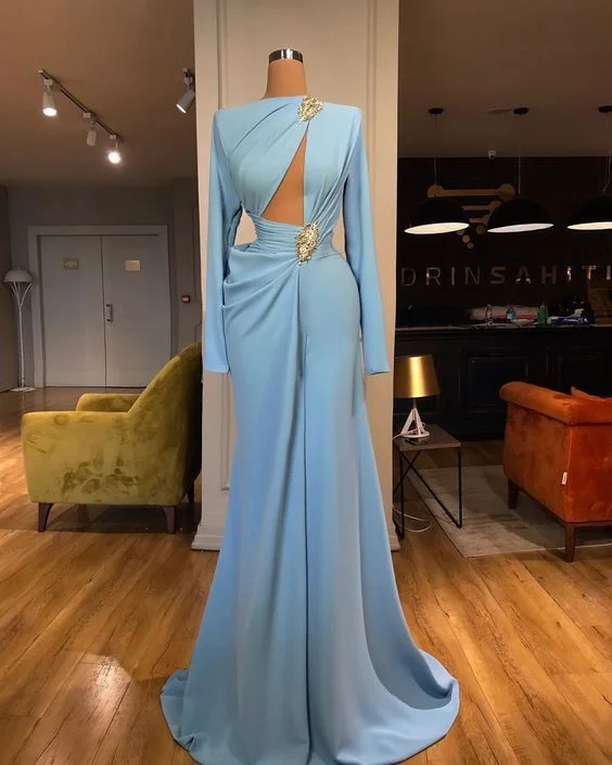 Long Sleeve Prom Dresses, Arabic Prom Dresses, Side Slit Prom Dresses,DS4737