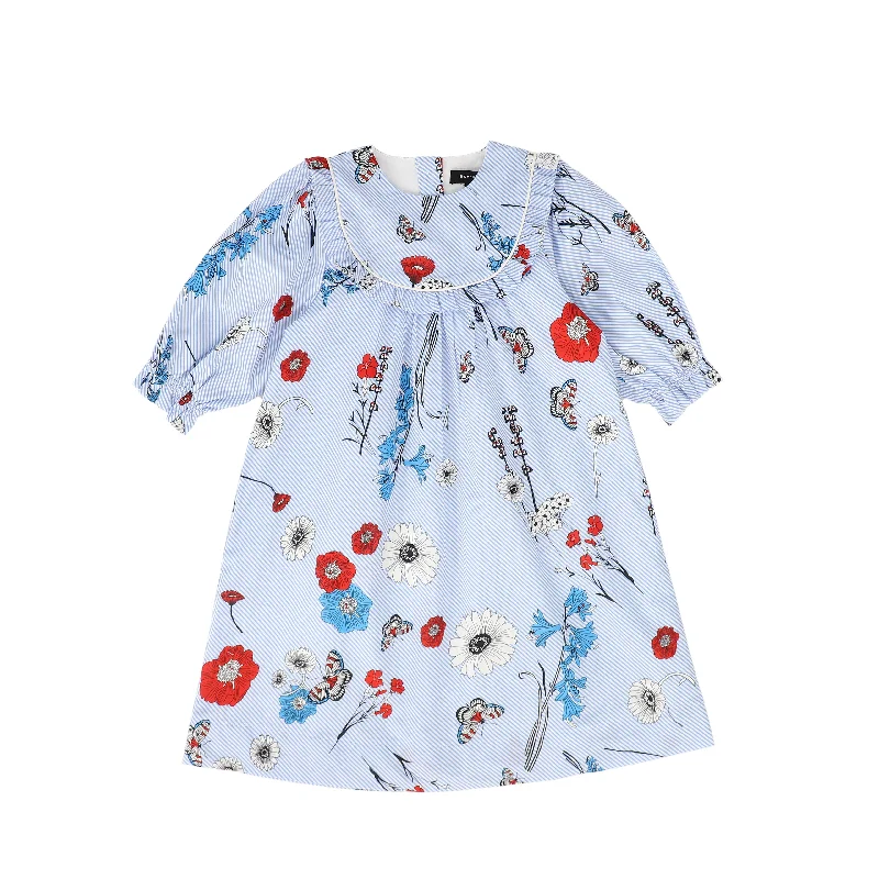 Bamboo Blue Stripe Floral Dress