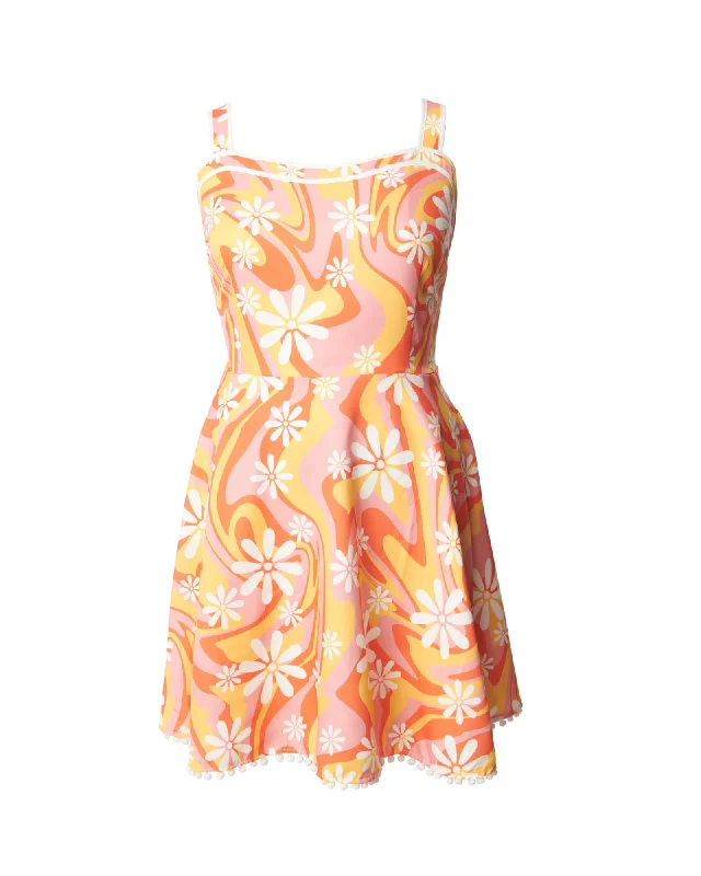 Smak Parlour Yellow Psychedelic Sweetheart Swing Dress | Yellow, Orange, Floral