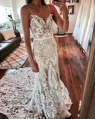 Lace Spaghetti Straps Prom Dresses Bridal Gown  C498