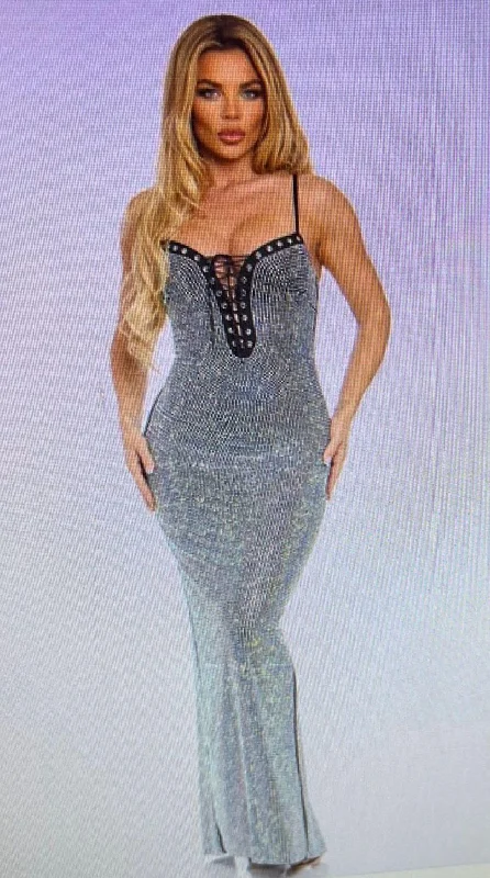 The Idol Rhinestone Long Dress With Lace up Front
