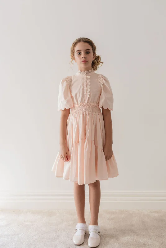 Petite Amalie Pink Cream Shirred Waist Dress