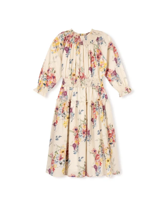 Minimal Pastel Floral Smocked Waist Dress