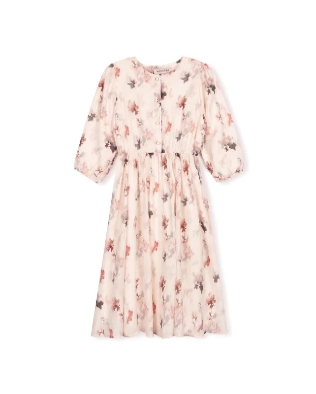 Minimal Floral Bubble Sleeve Dress