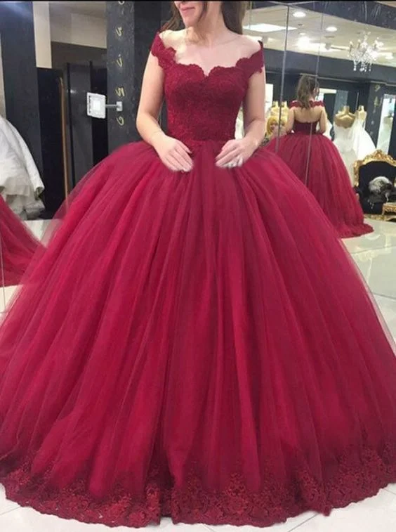 Off Shoulder Ball Gown Long Prom Dress with Applique C429