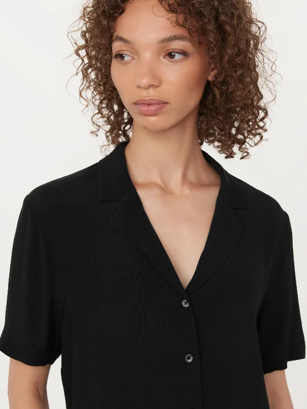 The Camp Collar Blouse in Black Stylish Wrap Blouse