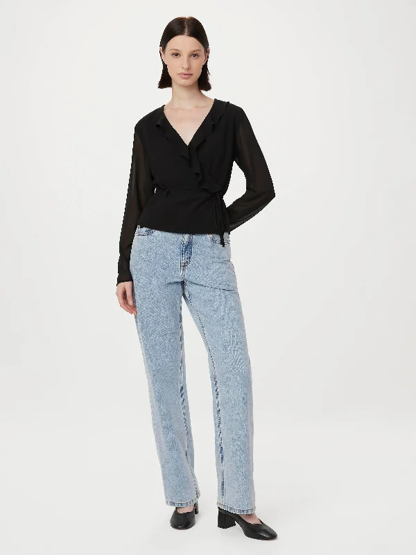 The Crossover Blouse in Black Soft Satin Blouse