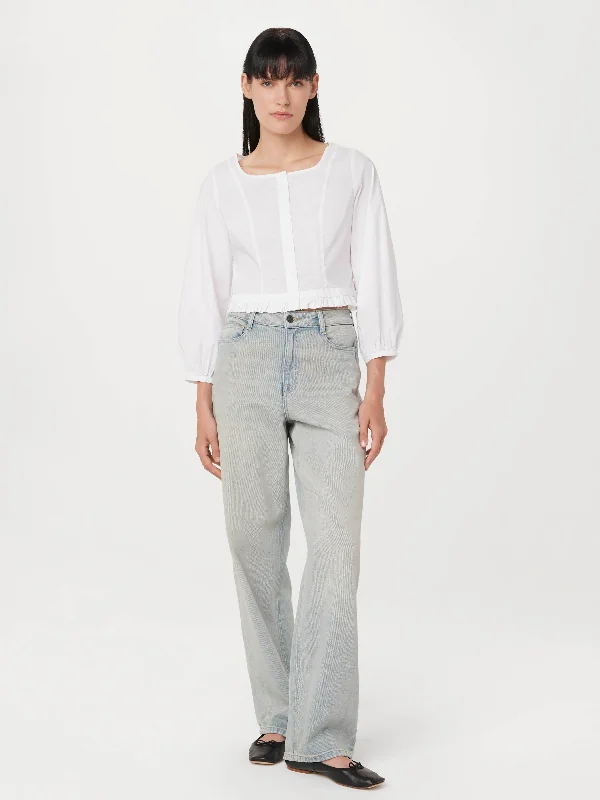 The Poplin Blouse in White Frilled Cuff Blouse