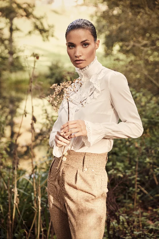 Audley Lace Blouse (White) Collared Satin Blouse