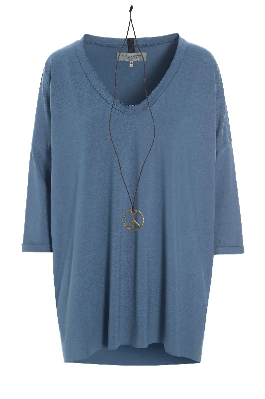 BLOUSE V-NECK - 96078 - DUSTY BLUE Peter Pan Blouse