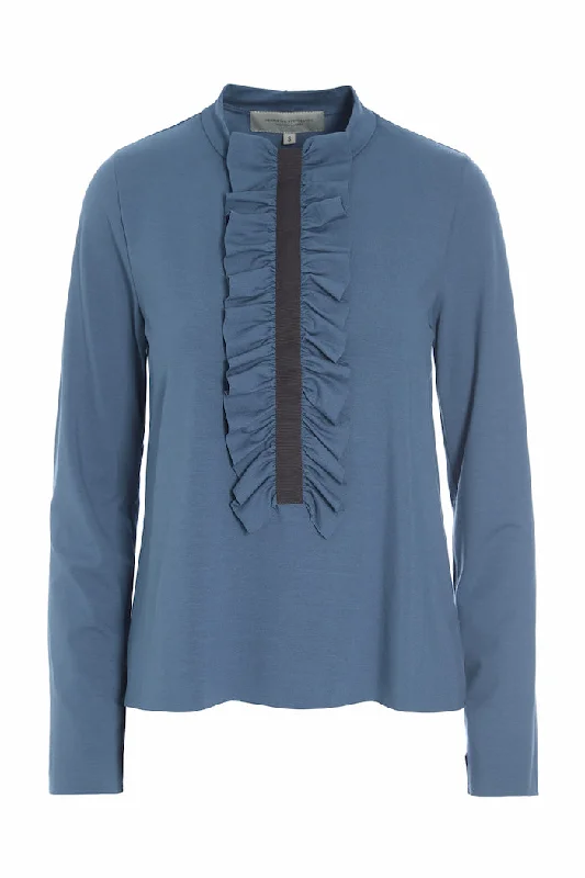 BLOUSE w/ FRILLS - 96090 - DUSTY BLUE Balloon Sleeve Blouse