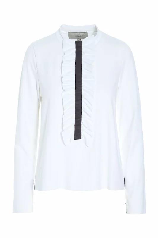 BLOUSE w/ FRILLS - 96090 - WHITE Lightweight Tunic Blouse