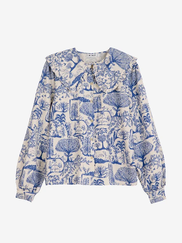 Bobo Choses Wonderland Printed Big Collar Blouse White Stylish Wrap Blouse