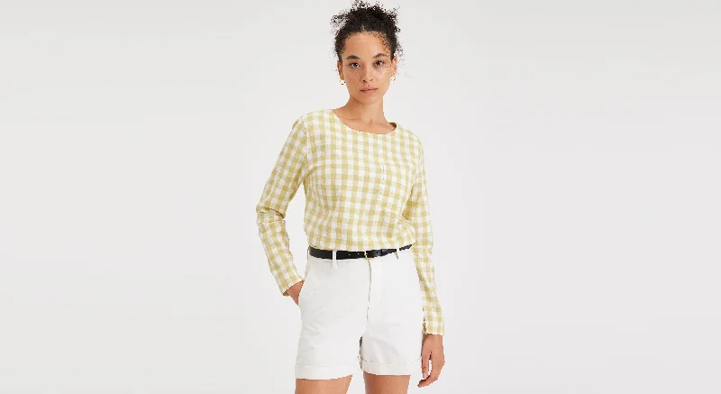 Button Back Blouse, Regular Fit Relaxed Fit Blouse