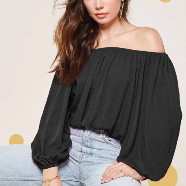 Chic Off-Shoulder Puff Sleeve Blouse Smart Business Blouse