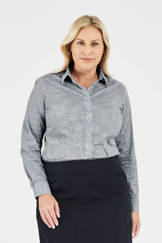 Ladies' Classic Gingham Blouse - Black Balloon Sleeve Blouse