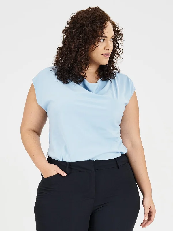 Ladies' Cowl Neck Blouse - Ice Blue Cotton Casual Blouse