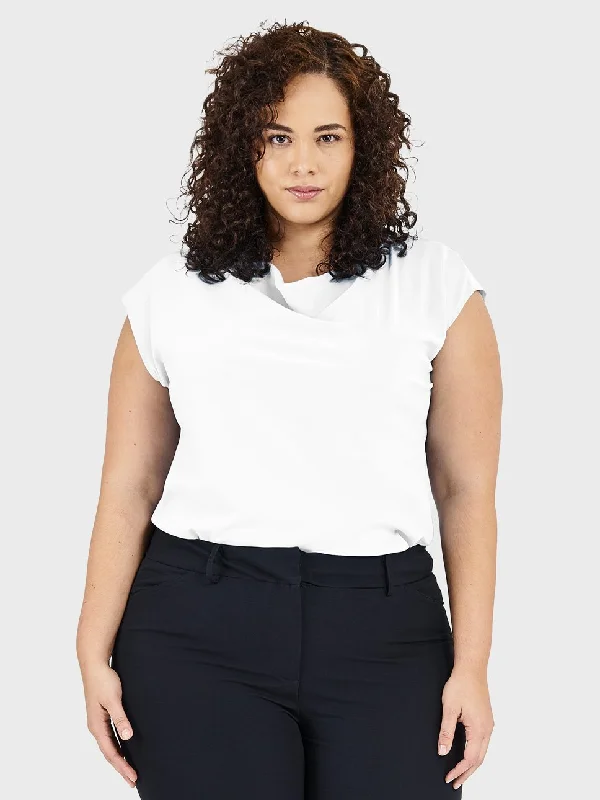 Ladies' Cowl Neck Blouse - White Drape Neck Blouse