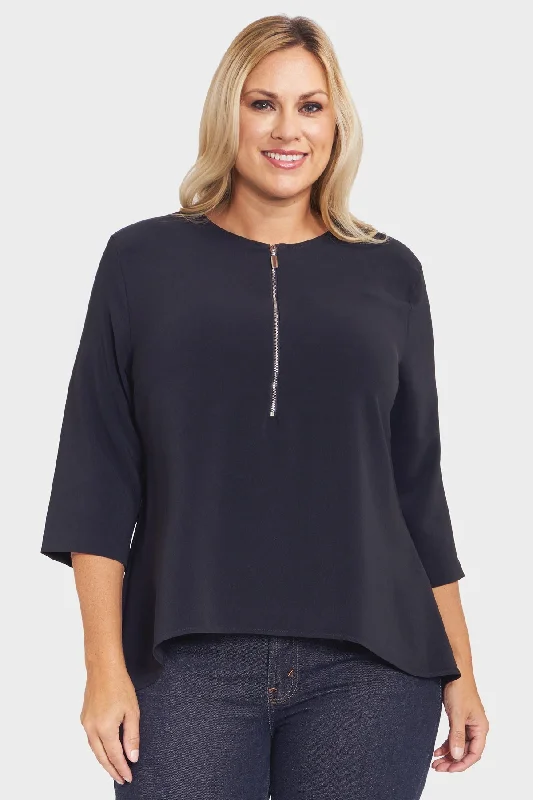 Ladies' Lina Blouse - Black Vintage Polka Blouse