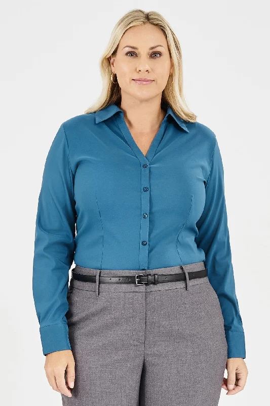 Ladies' Perfect Blouse Long Sleeve - Aquamarine Side Tie Blouse