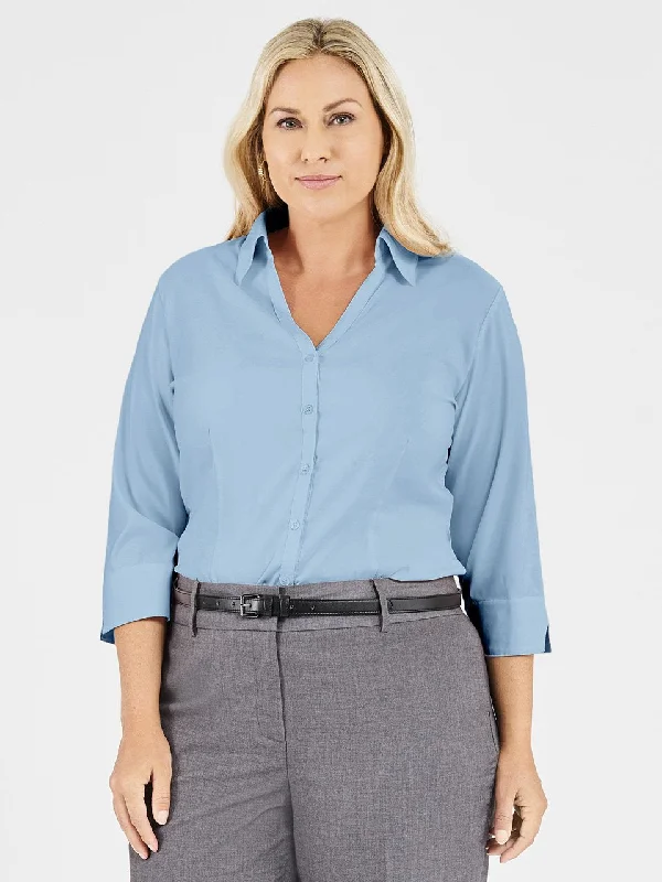 Ladies' Perfect Blouse Three Quarter Sleeve - Ice Blue Everyday Stylish Blouse
