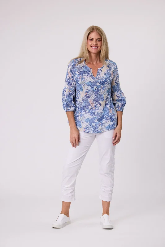 Democracy Serenity Blouse - Blue Elegant Office Blouse