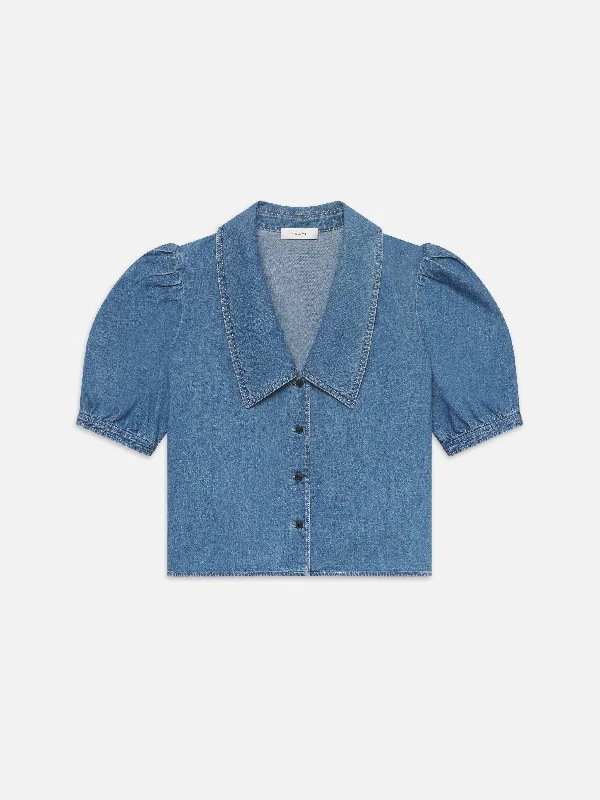 Denim Sailor Blouse -- Starlet Elegant Embroidery Blouse