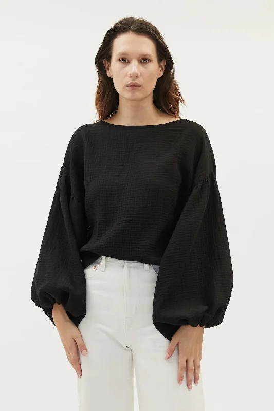 Dominique Healy - Bella Blouse, Black Embellished Collar Blouse
