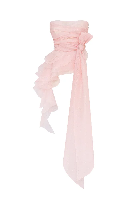 Dreamy off-shoulder blouse with meringue flounces in misty rose Embroidered Floral Blouse