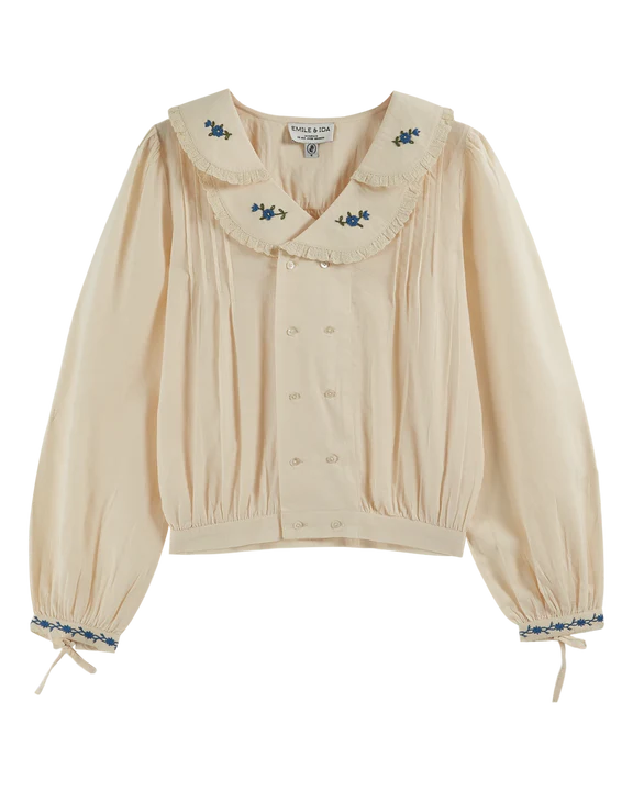 Emile & Ida Alicia Vintage Blouse Floral Ecru Collar Modern Oversized Blouse