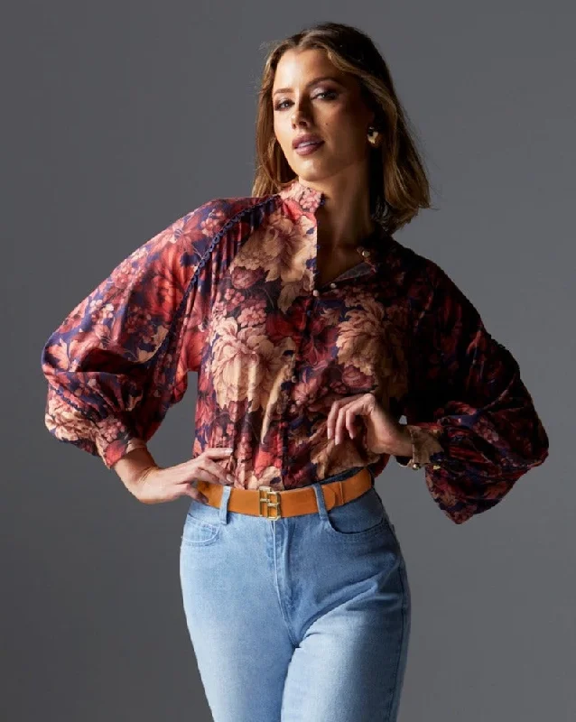Fate + Becker Berry Kiss Blouse -Floral Classic Minimalist Blouse