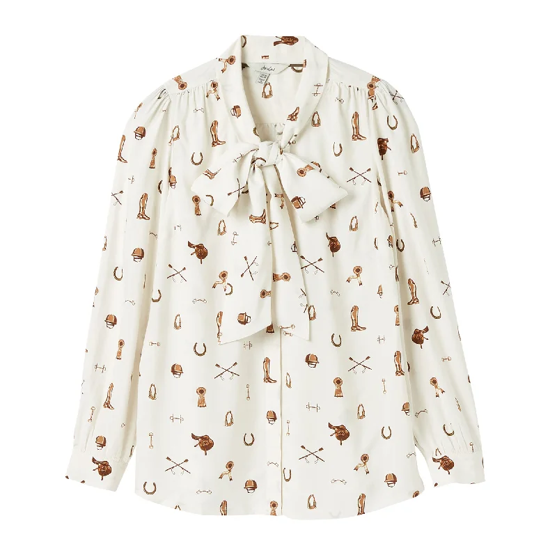Joules Ladies Everly Heritage Equestrian Tie Neck Blouse Feminine Tie Blouse