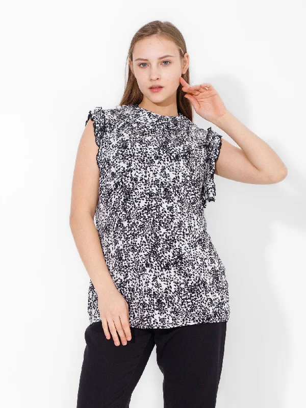 Short Sleeve Soft Printed Blouse (10) - Kava Feminine Satin Blouse