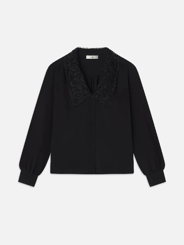 Lace Collar Blouse -- Black Sheer Sleeve Blouse