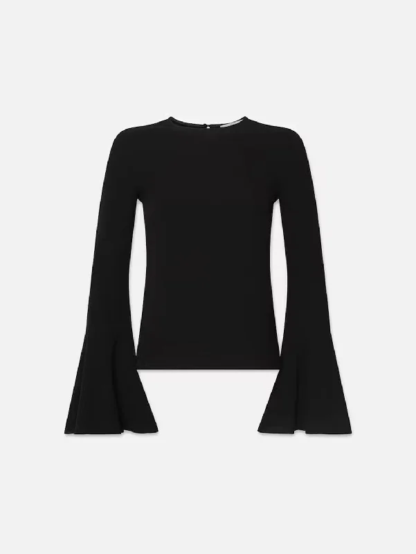 Flutter Sleeve Blouse - Black Lightweight Linen Blouse