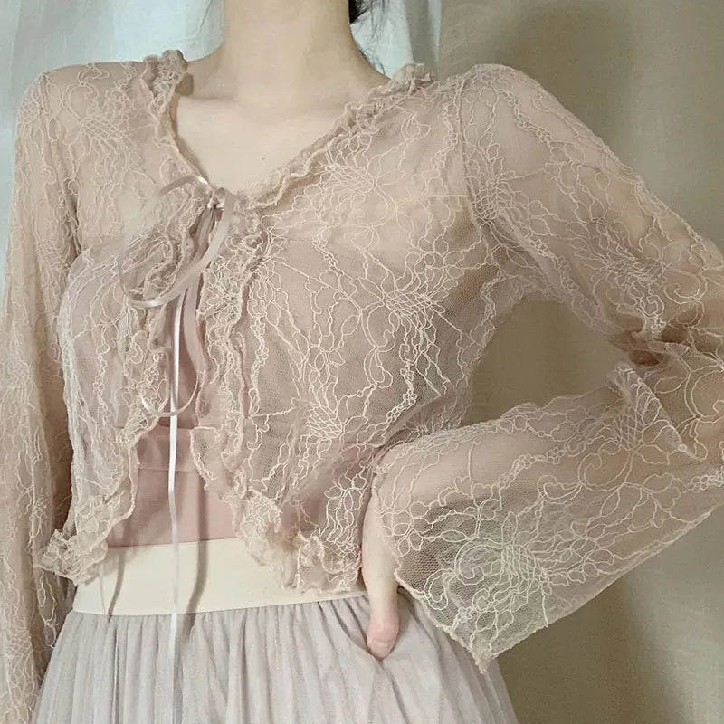 Lolita Vintage Lace Long Sleeve Women's Blouse Feminine Puff Blouse