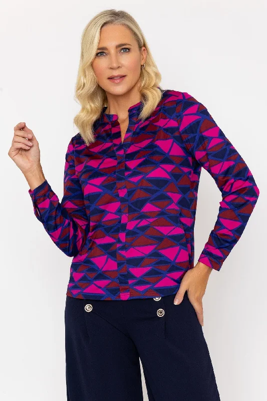 Magenta Pink Printed Jersey Blouse Playful Puff Blouse