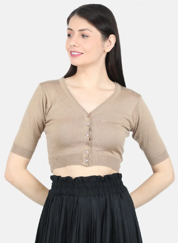 Women Beige Solid Blouse Balloon Sleeve Blouse