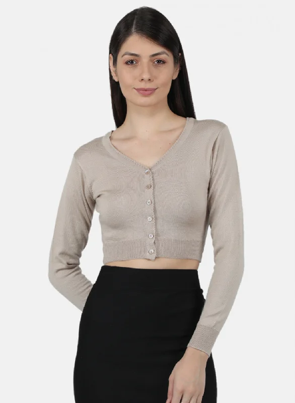 Women Beige Solid Blouse Mandarin Collar Blouse