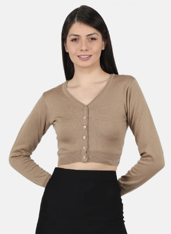 Women Beige Solid Blouse Sleeveless Chiffon Blouse