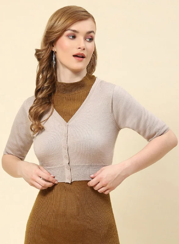 Women Beige Solid Pure wool Blouse Lightweight Linen Blouse