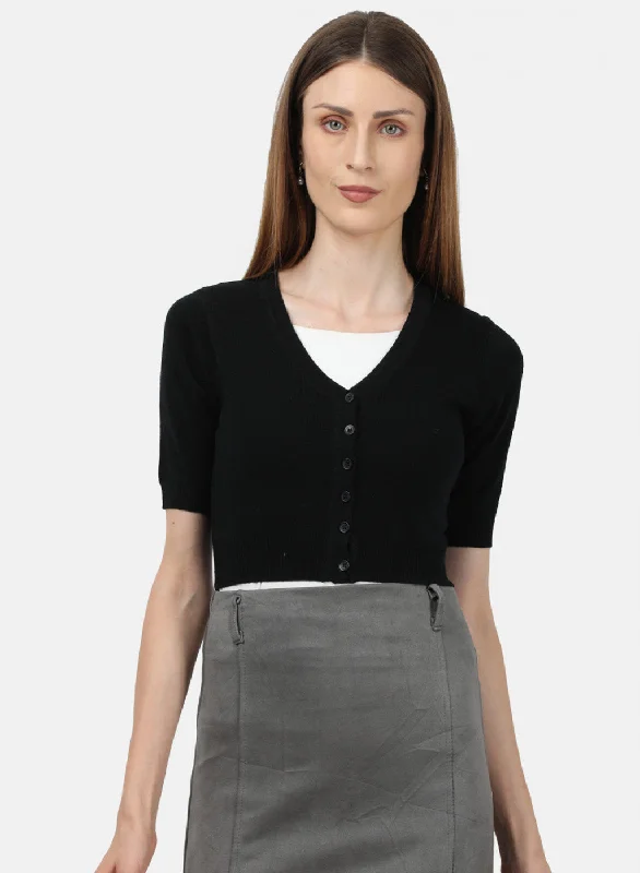 Women Black Solid Blouse Classic Minimalist Blouse