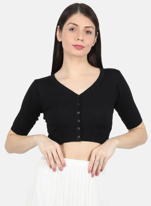 Women Black Solid Blouse Bell Sleeve Blouse