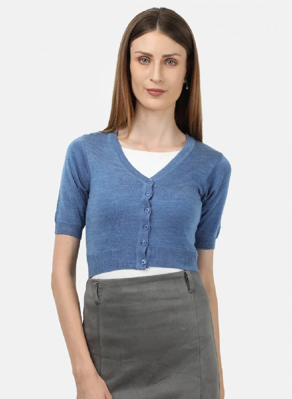 Women Blue Solid Blouse Delicate Pleat Blouse
