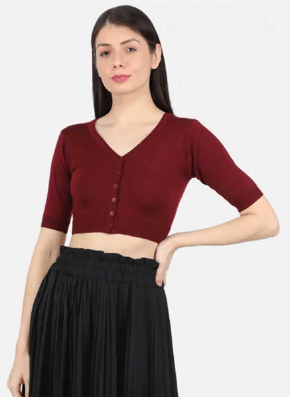 Women Dark Maroon Solid Blouse Modern Work Blouse